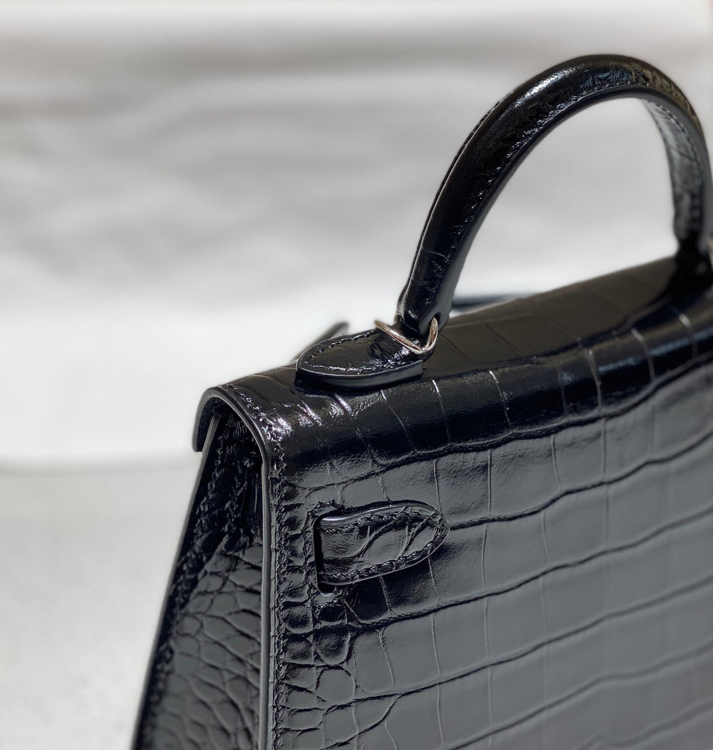 Hermes 25S Mini Kelly 19 in Black Calfskin Silver Hardware Bag