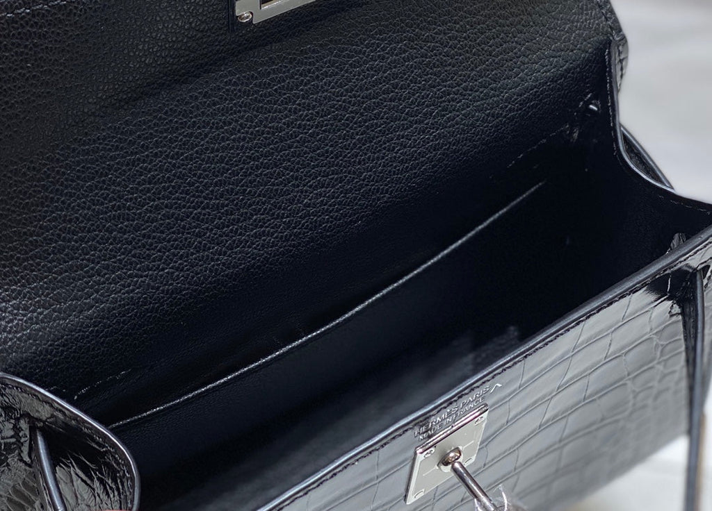 Hermes 25S Mini Kelly 19 in Black Calfskin Silver Hardware Bag