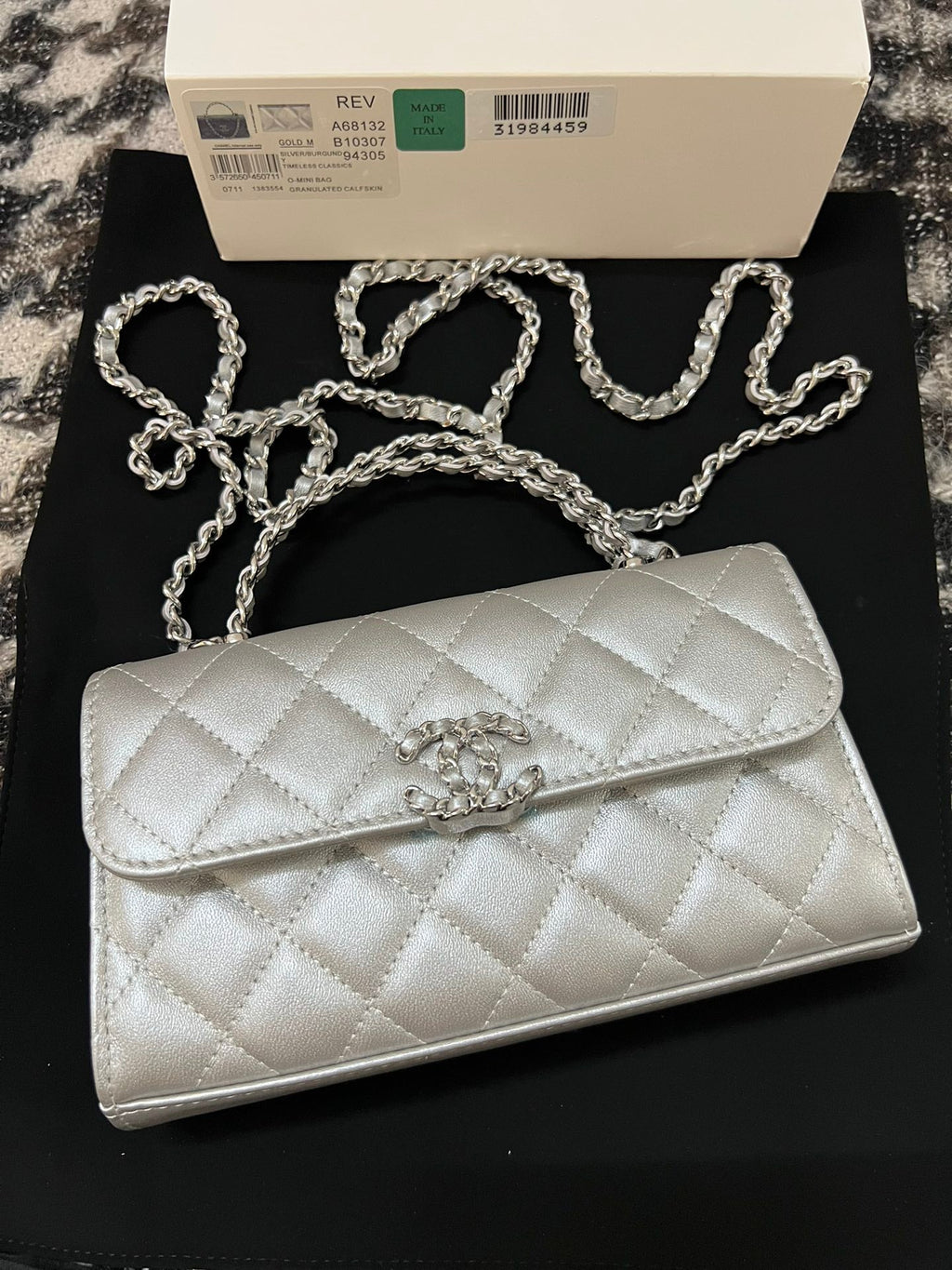 Chanel Kelly 18 Bag in Silver Calfskin with Strap