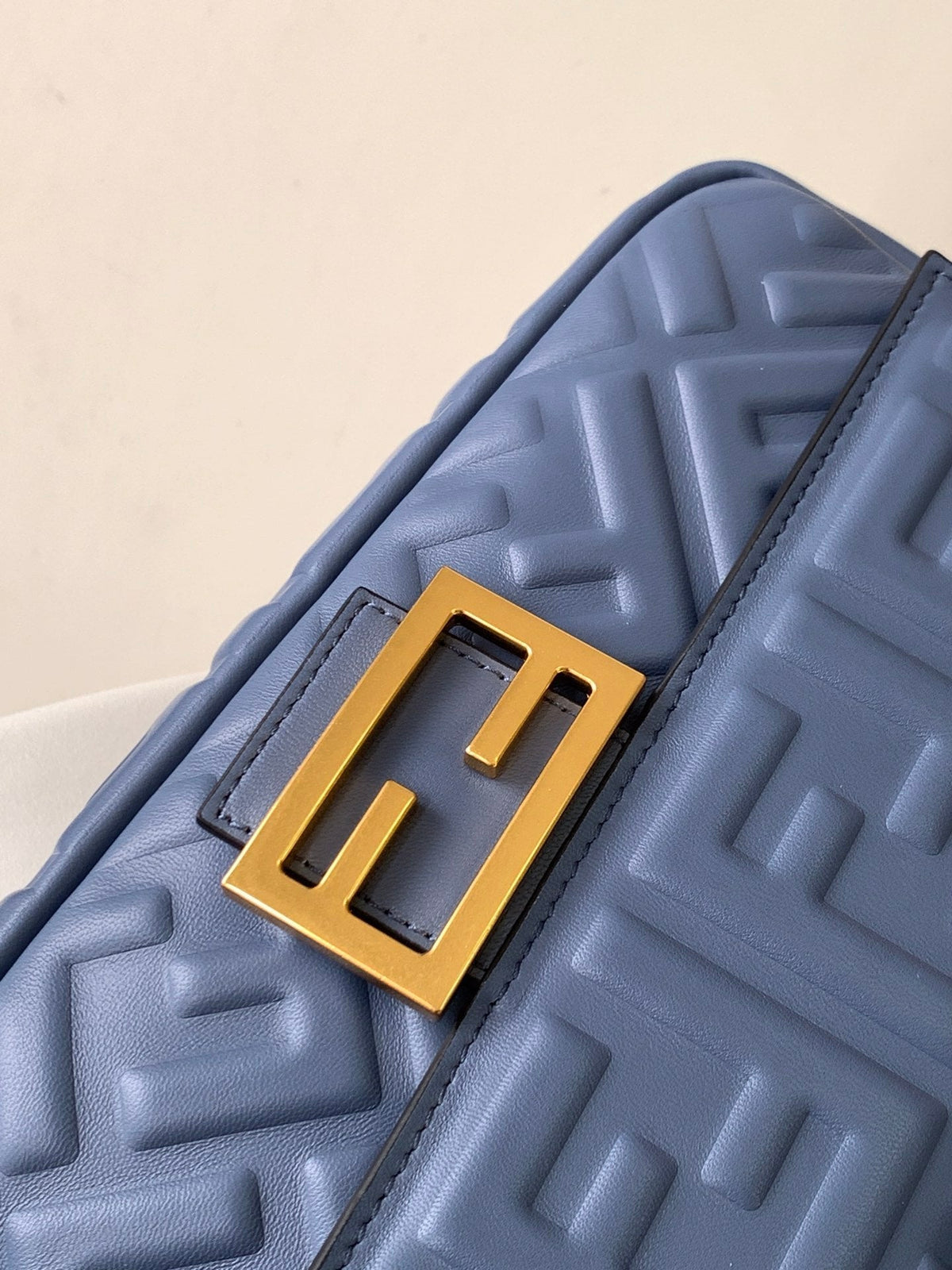 Fend Baguette 27 Bag with Ff Motif Blue Leather Ghw
