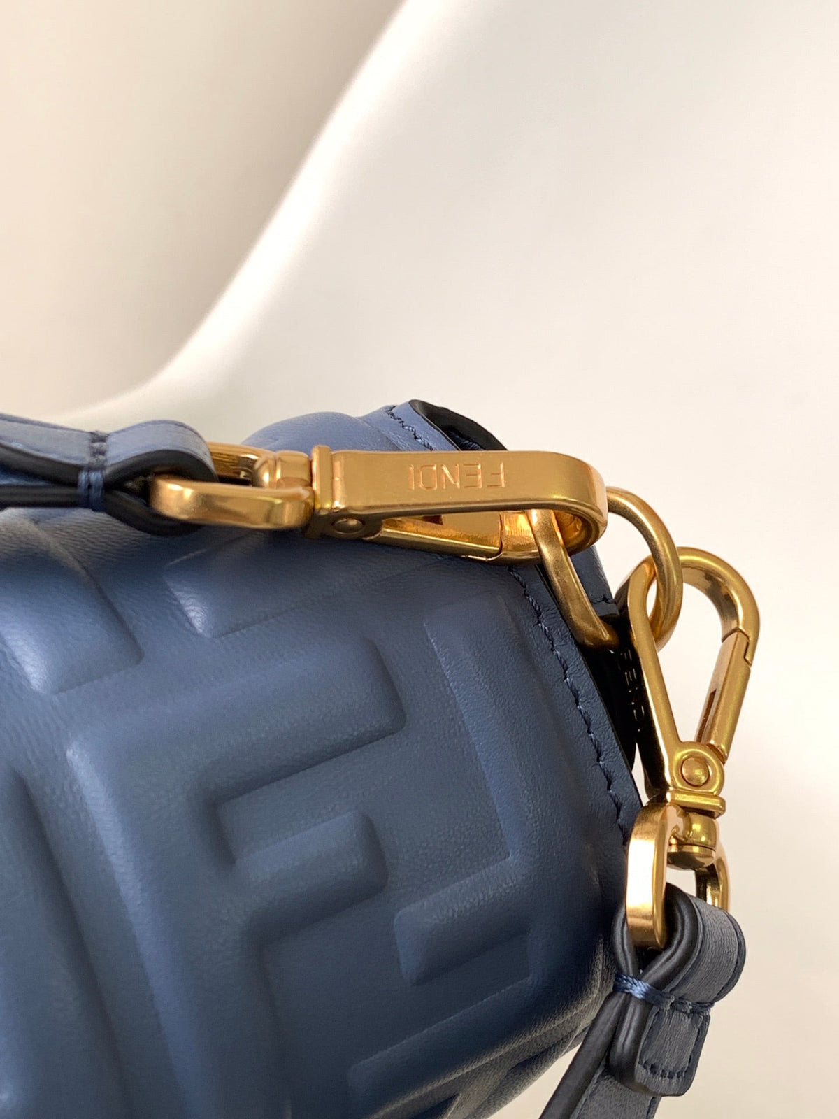 Fend Baguette 27 Bag with Ff Motif Blue Leather Ghw