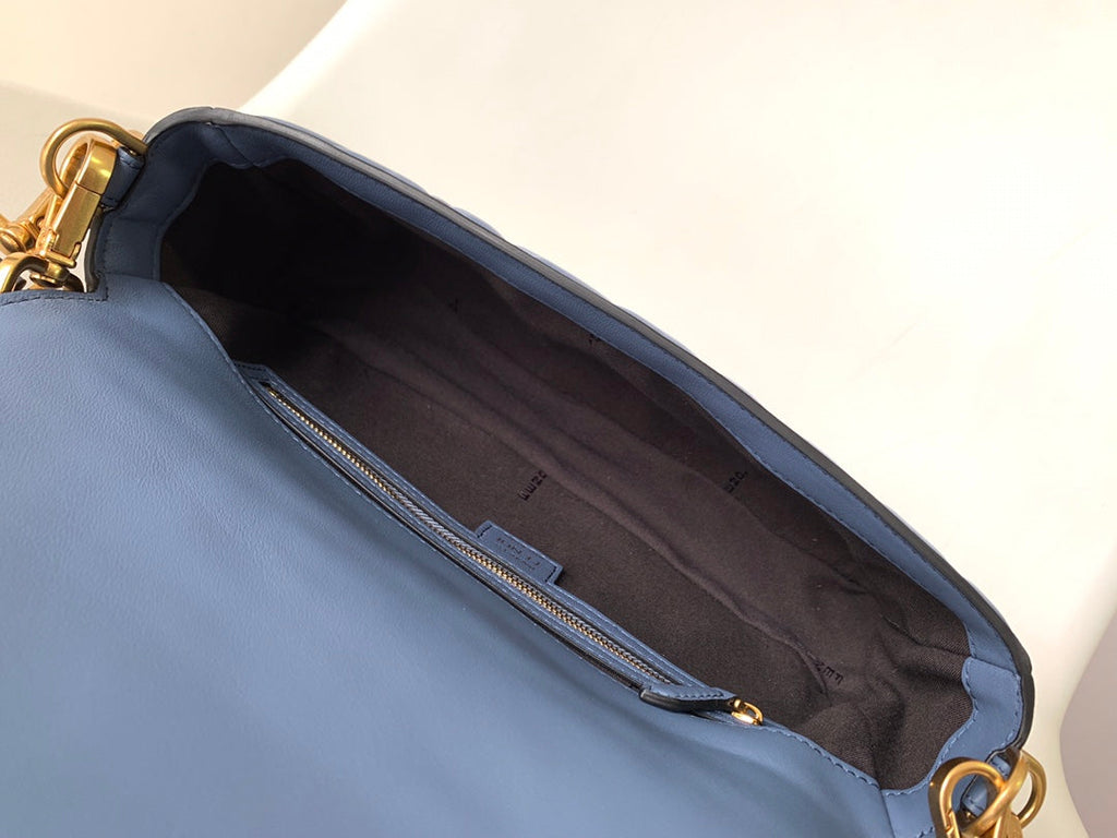 Fend Baguette 27 Bag with Ff Motif Blue Leather Ghw