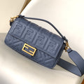 Fend Baguette 27 Bag with Ff Motif Blue Leather Ghw