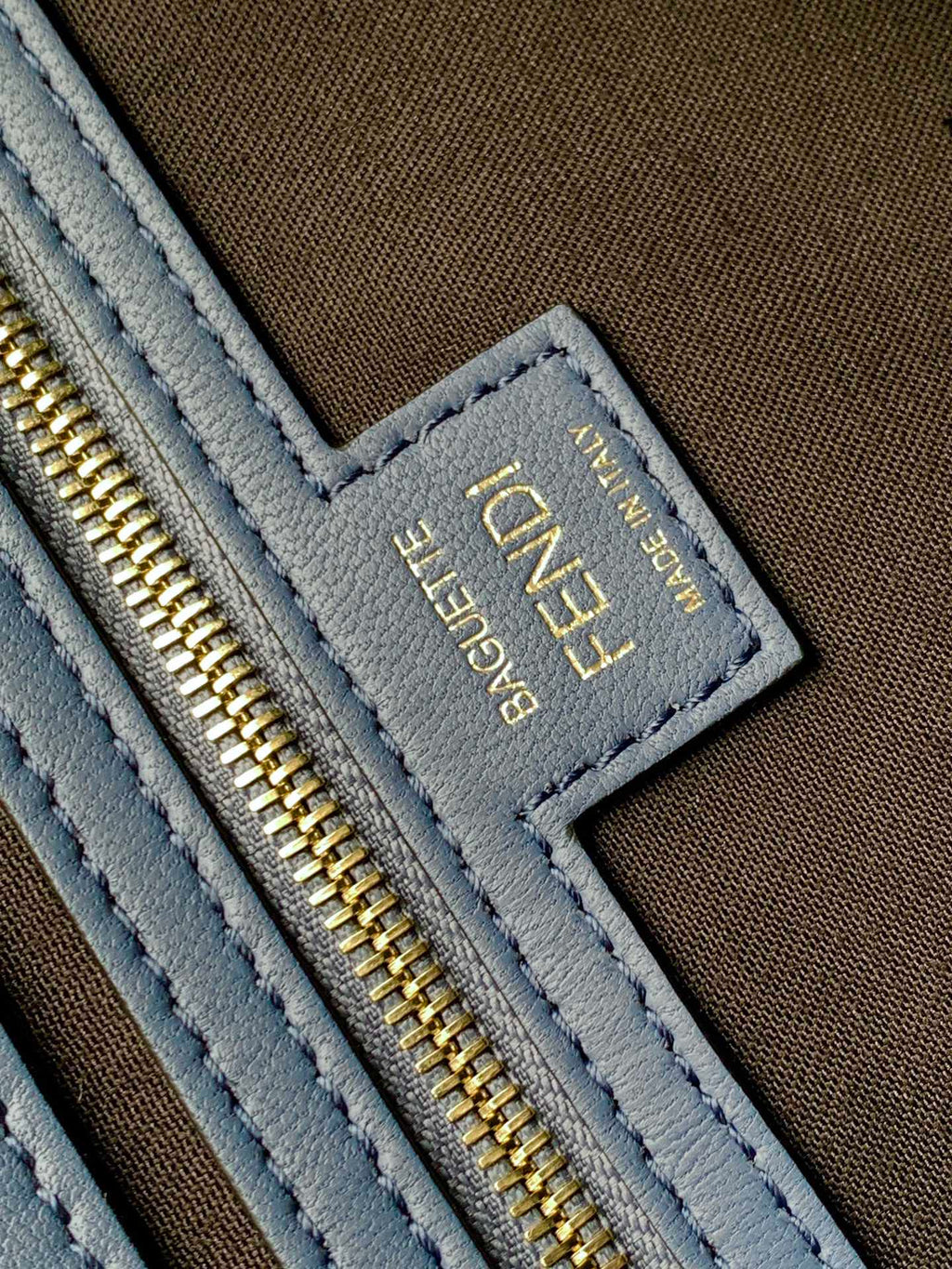 Fend Baguette 27 Bag with Ff Motif Blue Leather Ghw