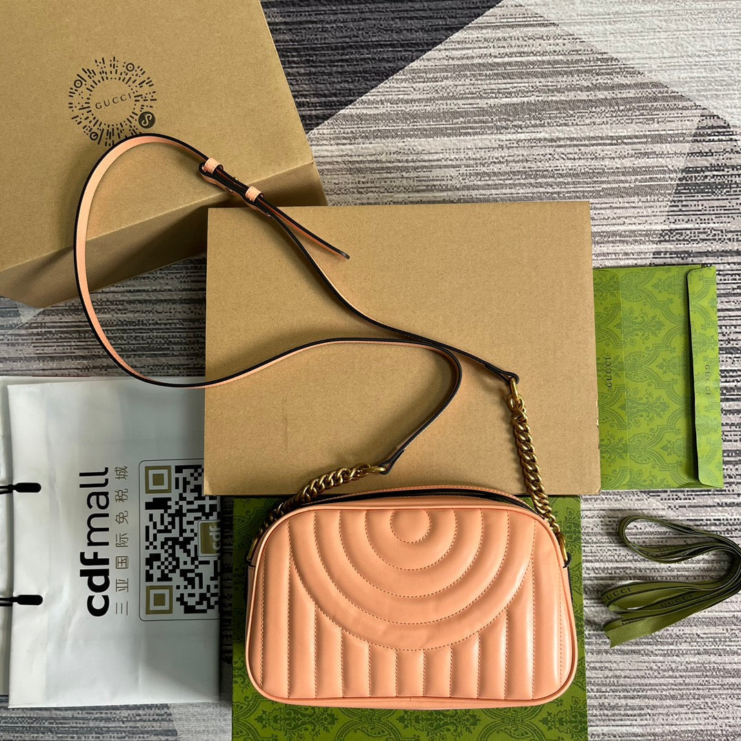 Gucci Marmont Small 24 Matelassé in Peach Pink Calfskin Bag