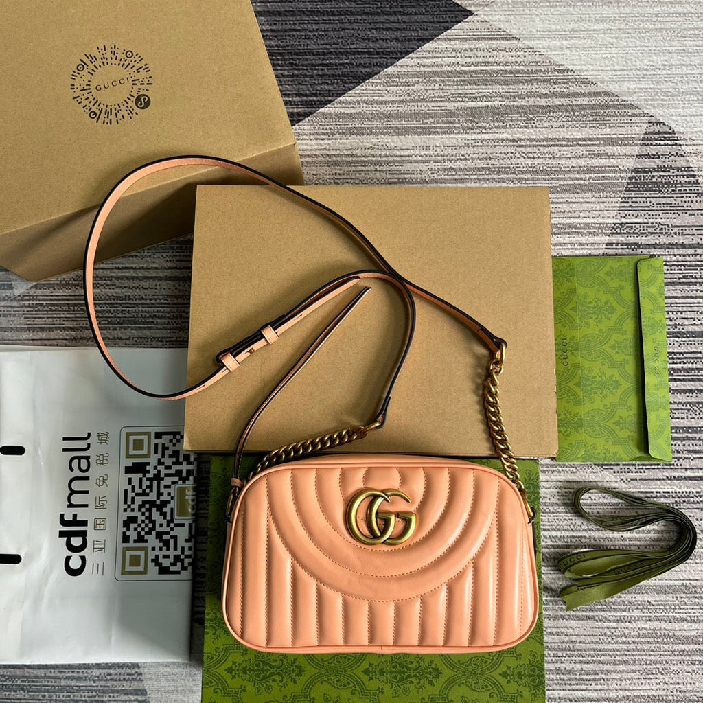 Gucci Marmont Small 24 Matelassé in Peach Pink Calfskin Bag