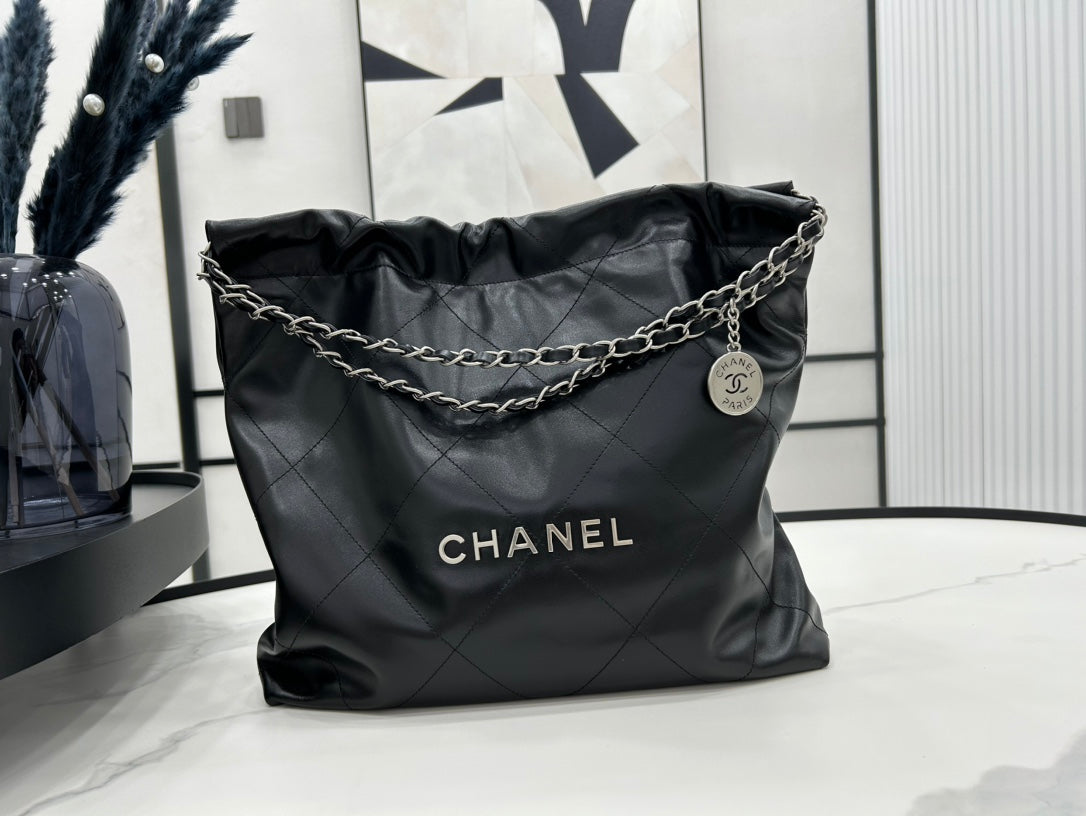 Chanel Large 42 Handbag in Black Calfskin Silver Hardware