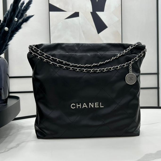 Chanel Large 42 Handbag in Black Calfskin Silver Hardware
