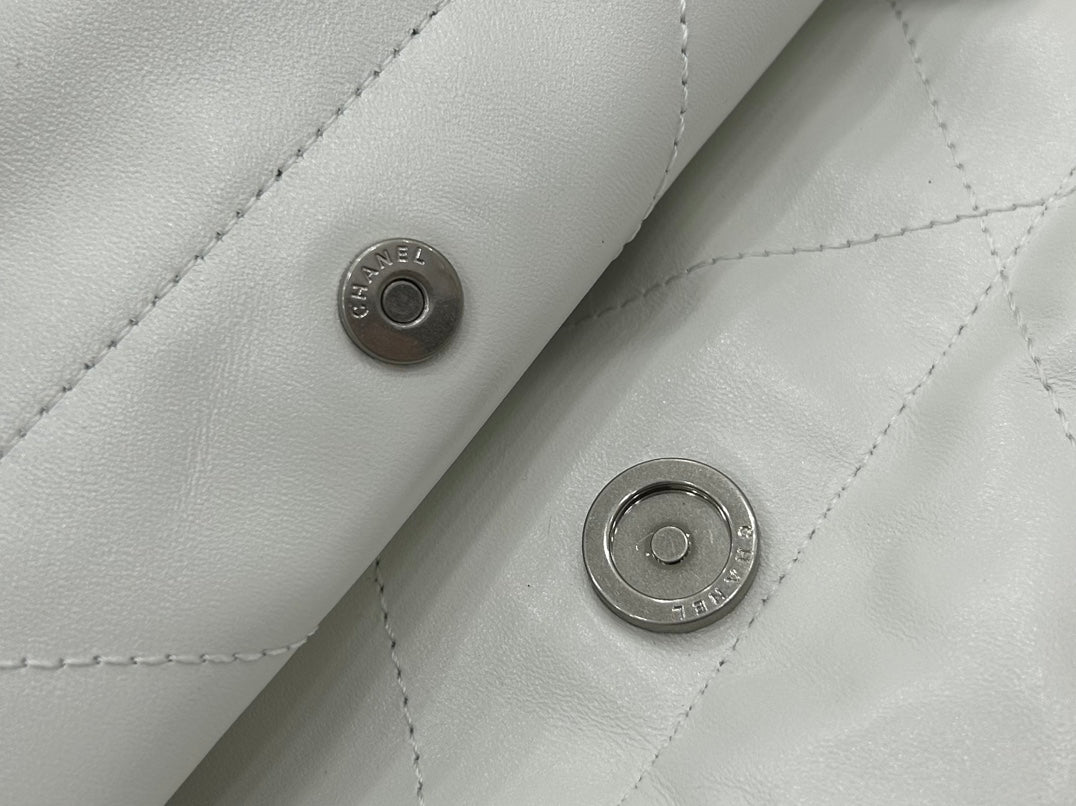 Chanel Large 42 Handbag in White Calfskin Silver Hardware