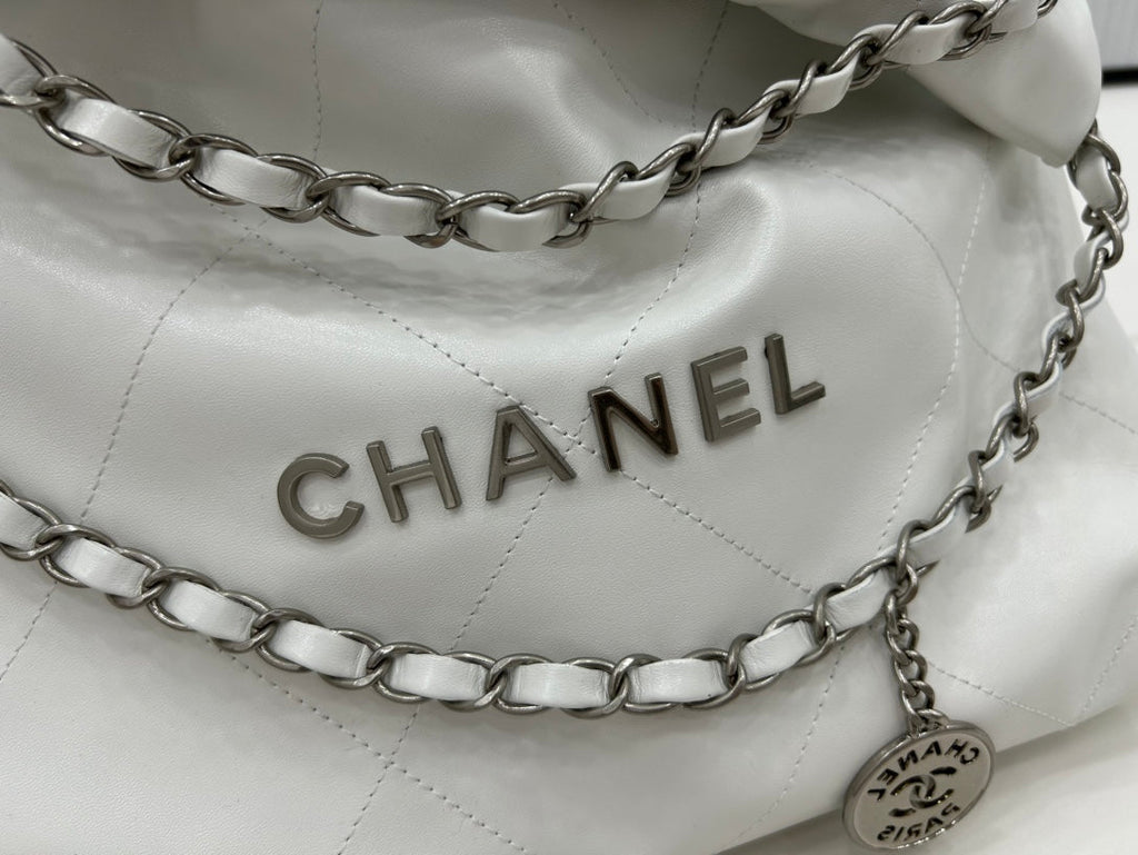 Chanel Medium 37 Handbag in White Calfskin Silver Hardware