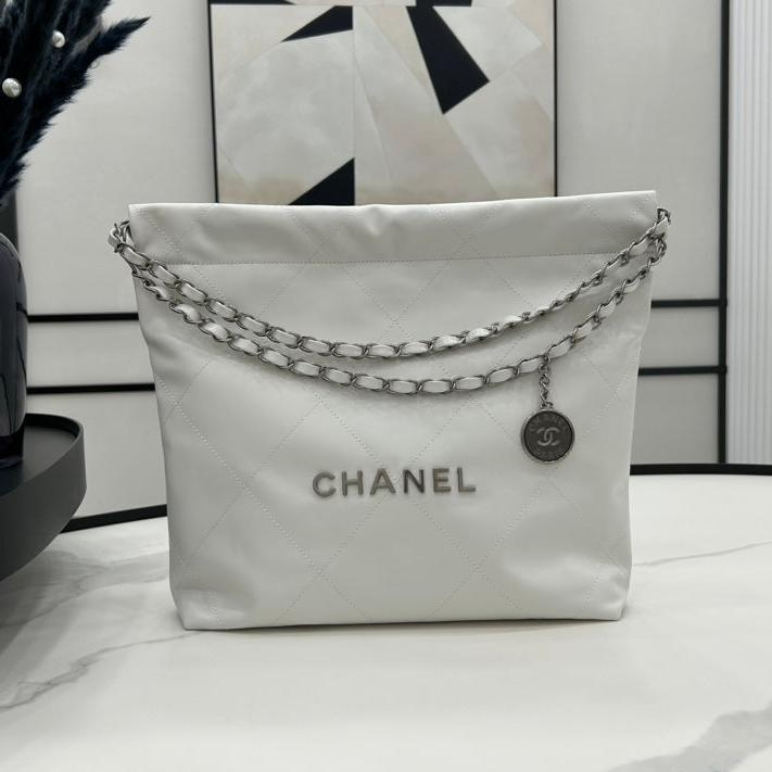 Chanel Medium 37 Handbag in White Calfskin Silver Hardware