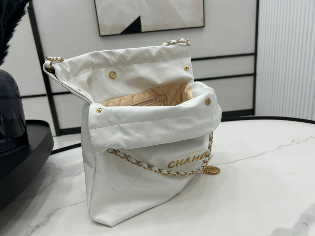 Chanel Large 42 Handbag in White Calfskin Gold Hardware