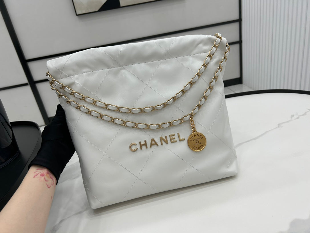 Chanel Medium 37 Handbag in White Calfskin Gold Hardware