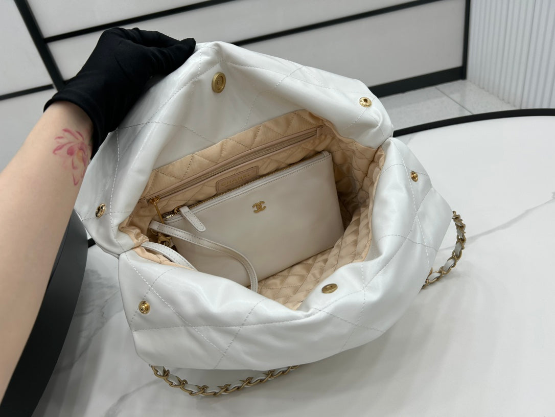 Chanel Medium 37 Handbag in White Calfskin Gold Hardware