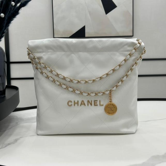 Chanel Medium 37 Handbag in White Calfskin Gold Hardware