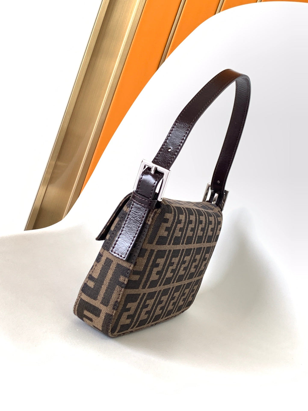 Fend Baguette 27 Shoulder Bag Brown Ff Jacquard Fabric Bag Shw