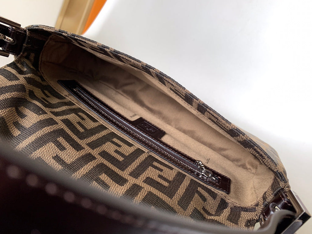 Fend Baguette 27 Shoulder Bag Brown Ff Jacquard Fabric Bag Shw