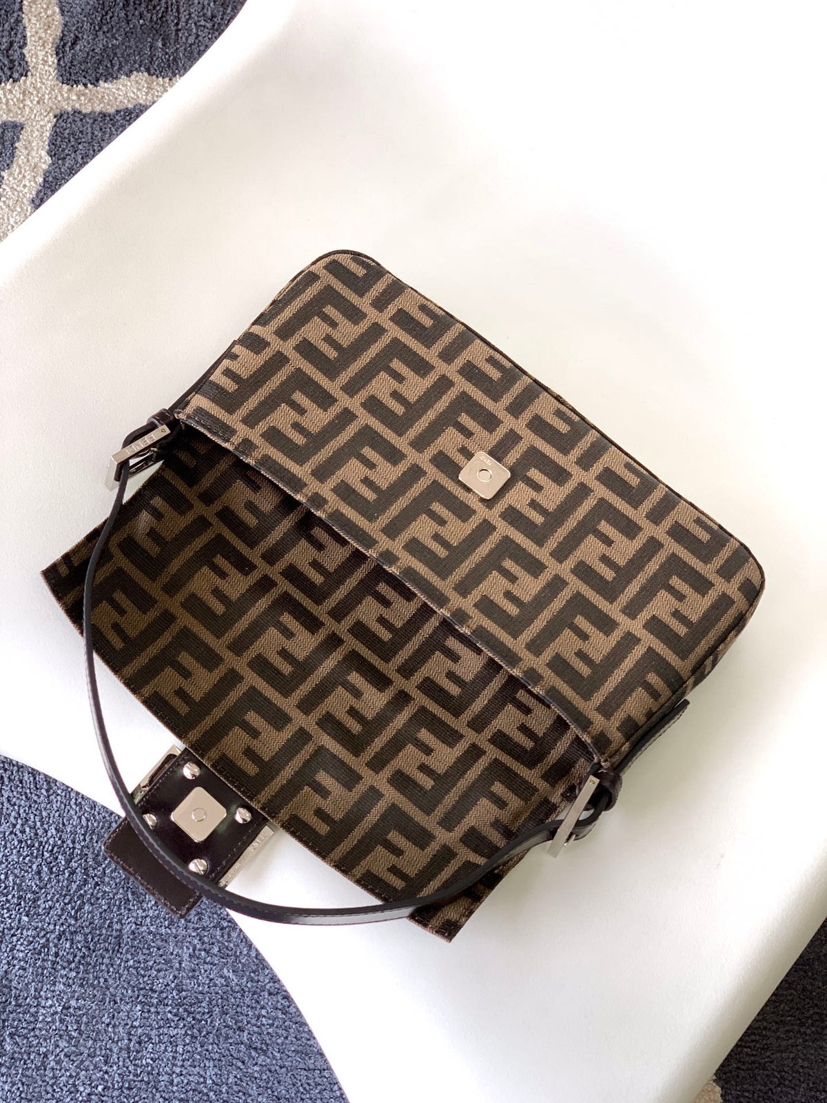 Fend Baguette 27 Shoulder Bag Brown Ff Jacquard Fabric Bag Shw