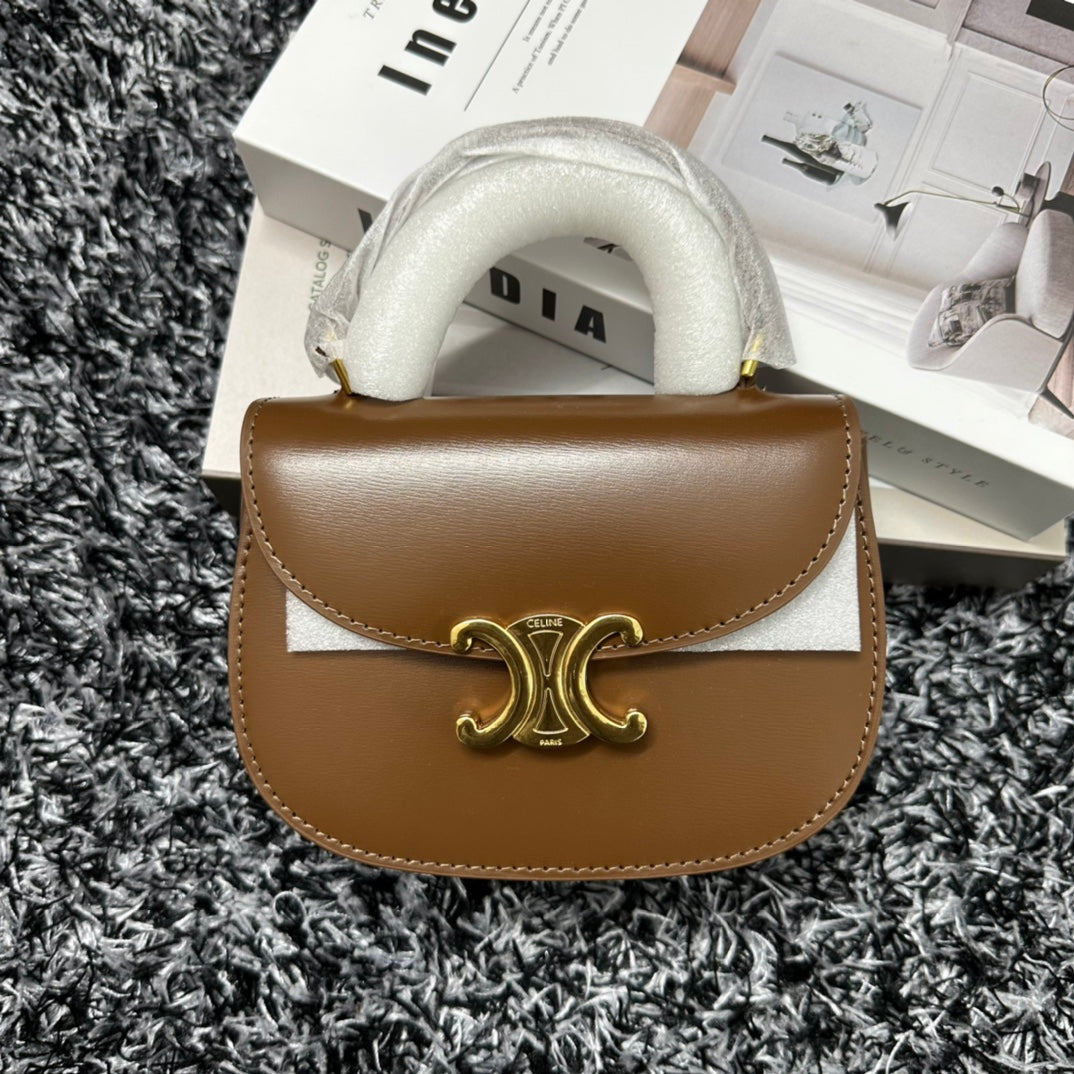 Celine Besace Triphome 17 Calfskin Caramel Brown Bag