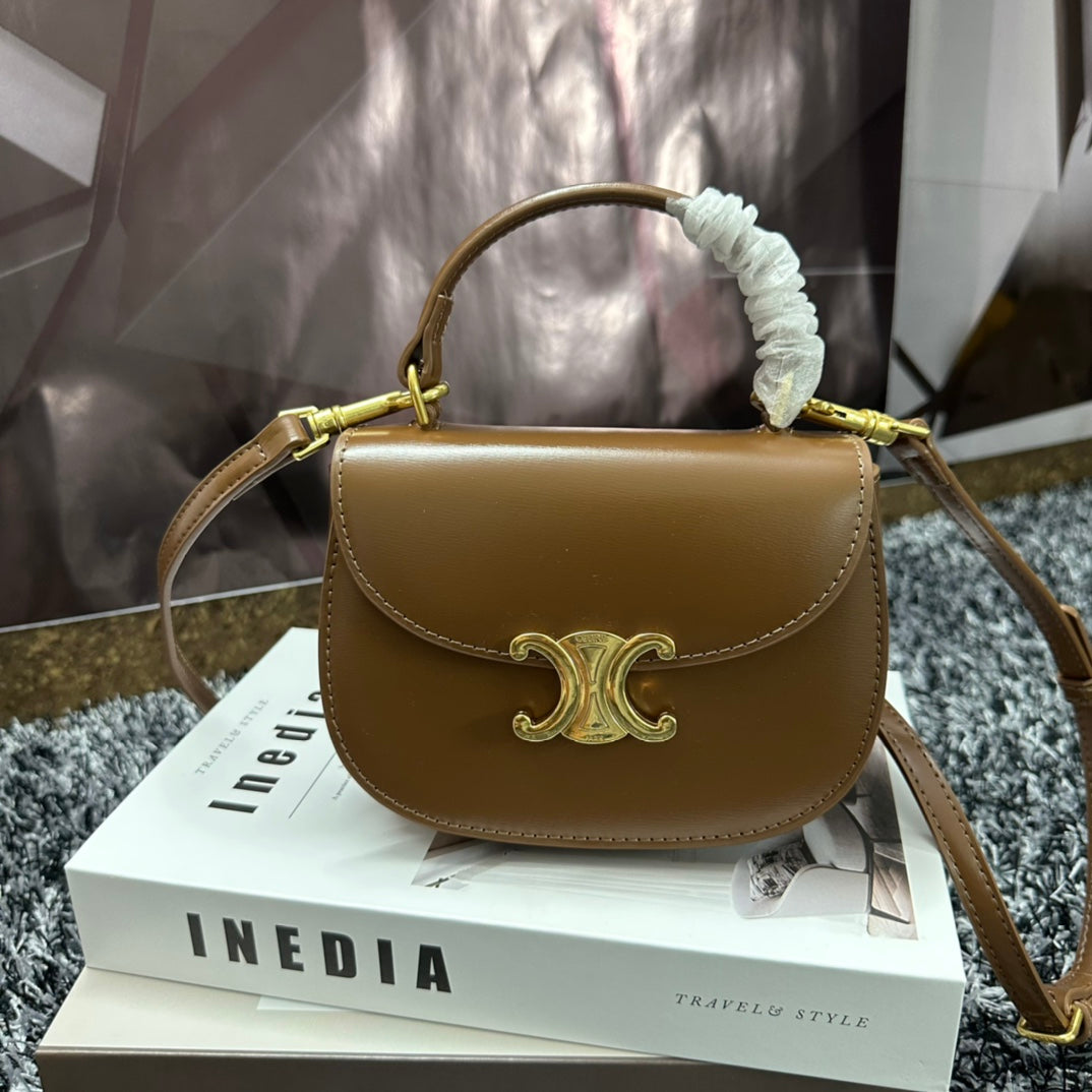 Celine Besace Triphome 17 Calfskin Caramel Brown Bag