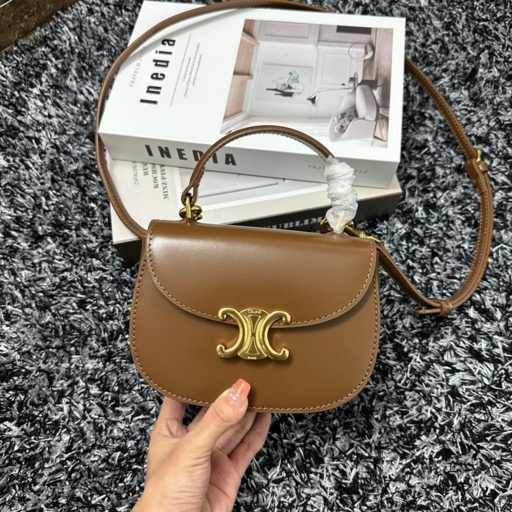 Celine Besace Triphome 17 Calfskin Caramel Brown Bag