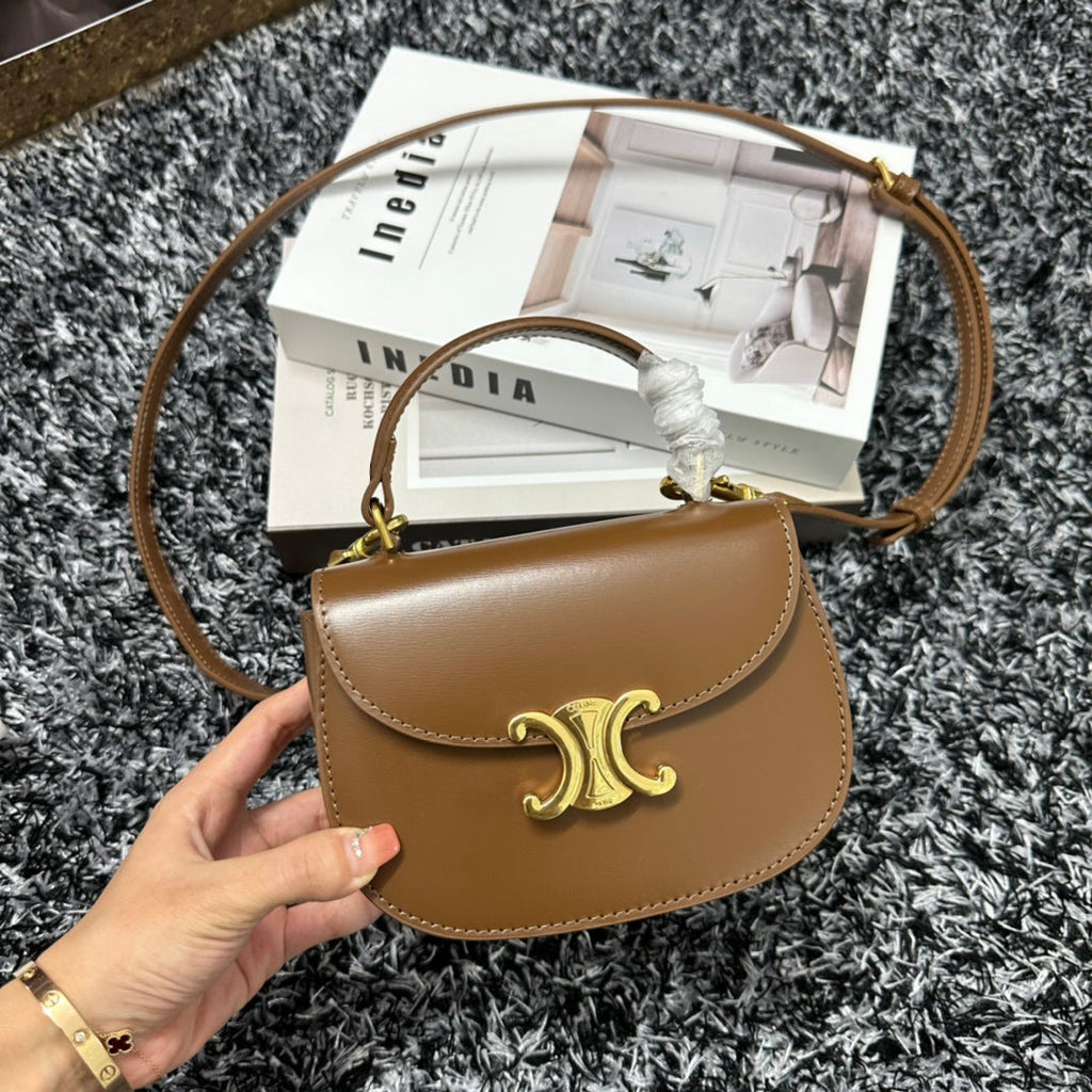Celine Besace Triphome 17 Calfskin Caramel Brown Bag