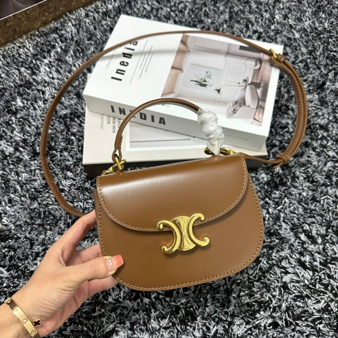 Celine Besace Triphome 17 Calfskin Caramel Brown Bag