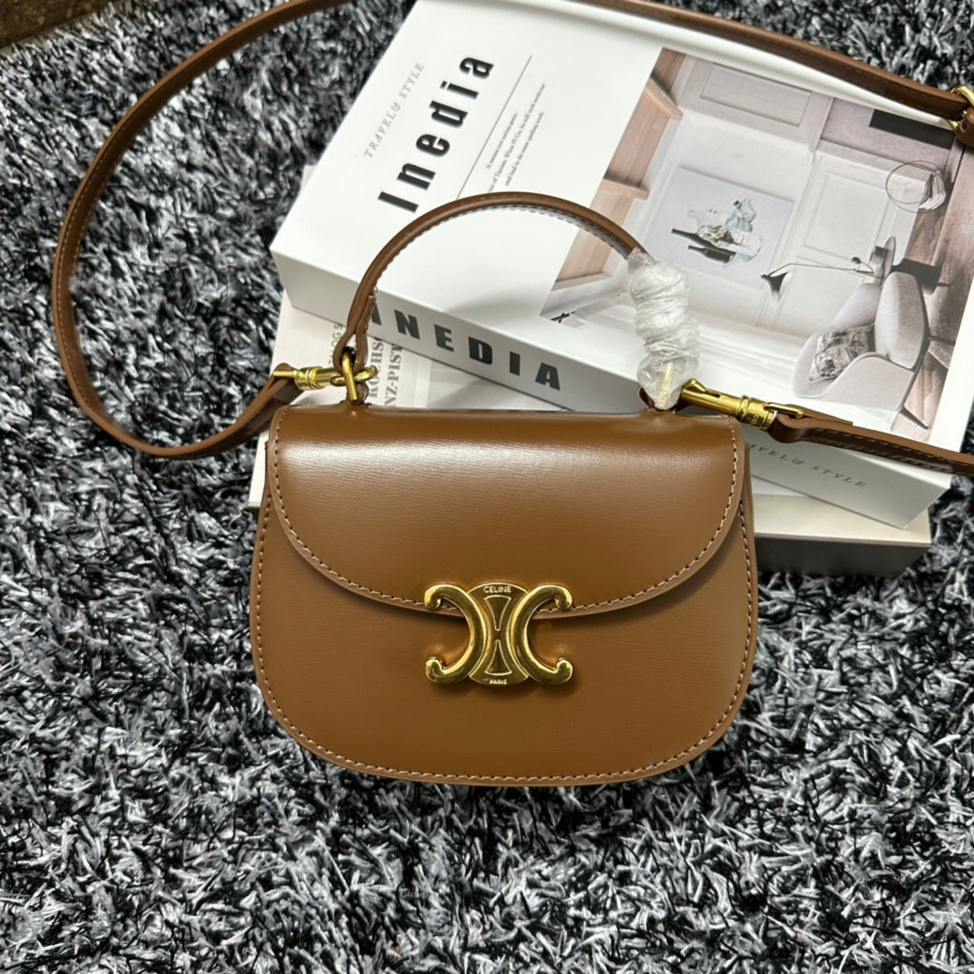 Celine Besace Triphome 17 Calfskin Caramel Brown Bag