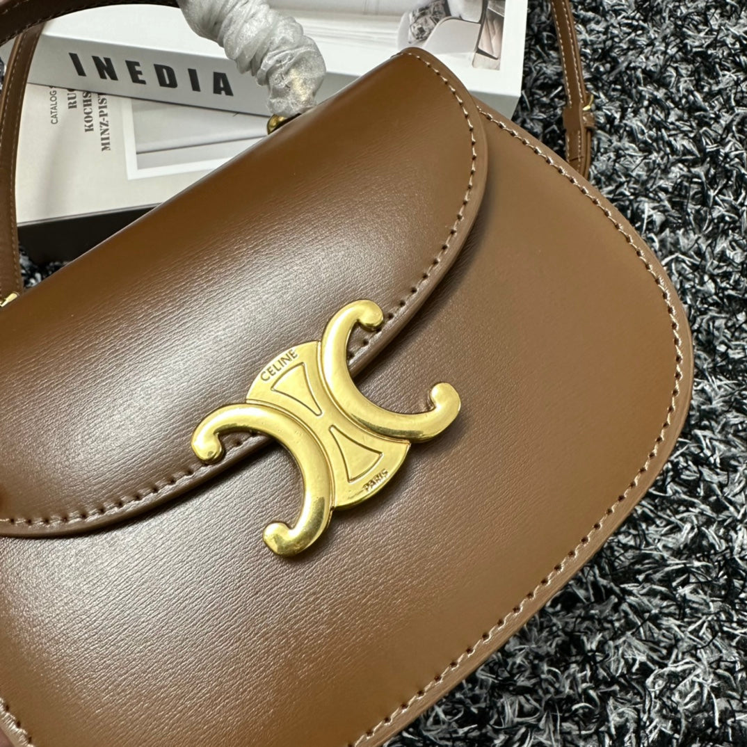 Celine Besace Triphome 17 Calfskin Caramel Brown Bag