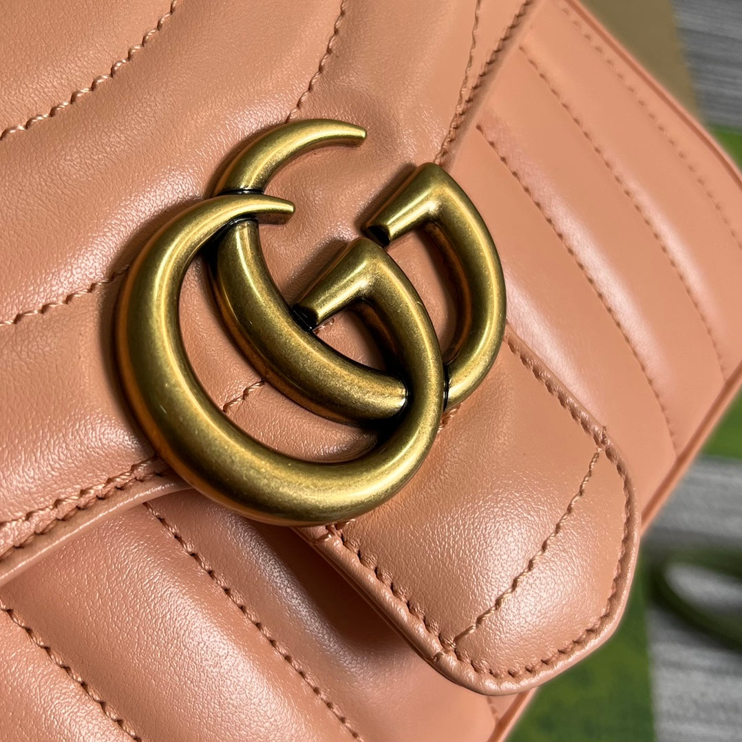 Gucci Marmont Mini 21 Classic Bag in Peach Pink Calfskin