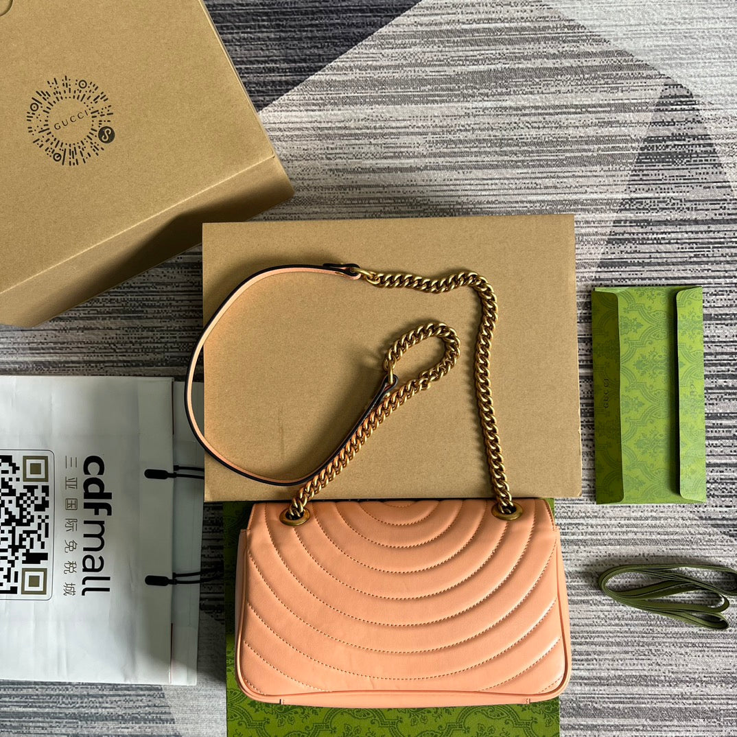 Gucci Marmont 26 Classic Bag in Peach Pink Calfskin