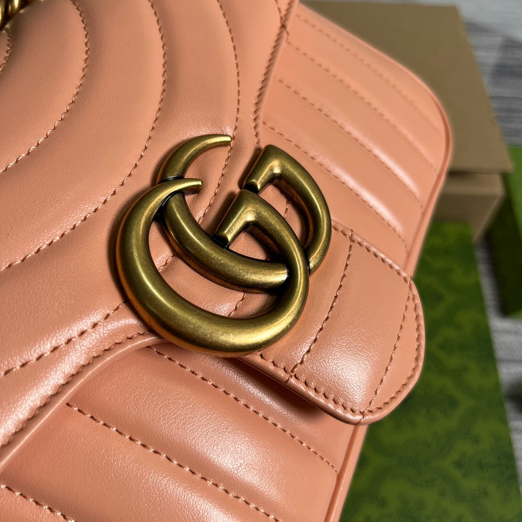 Gucci Marmont 26 Classic Bag in Peach Pink Calfskin