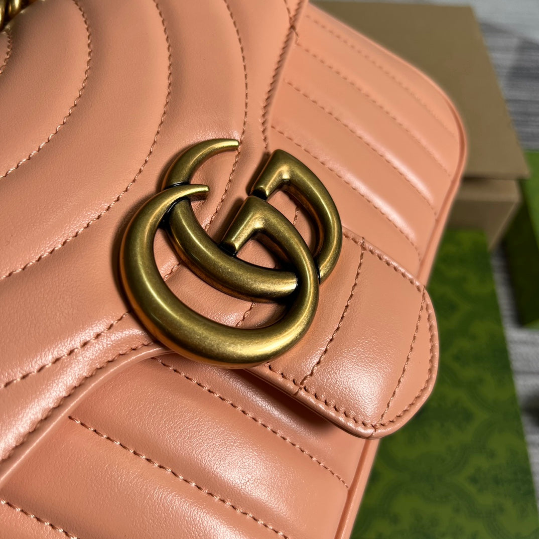 Gucci Marmont 26 Classic Bag in Peach Pink Calfskin