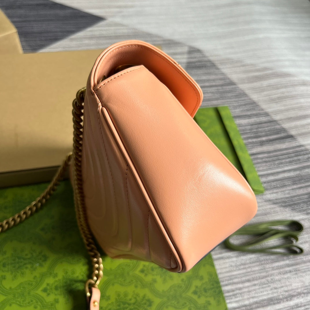 Gucci Marmont 26 Classic Bag in Peach Pink Calfskin