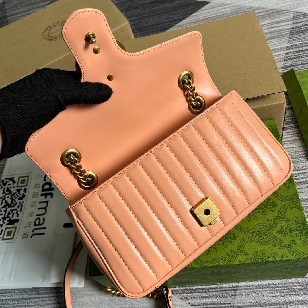 Gucci Marmont 26 Classic Bag in Peach Pink Calfskin