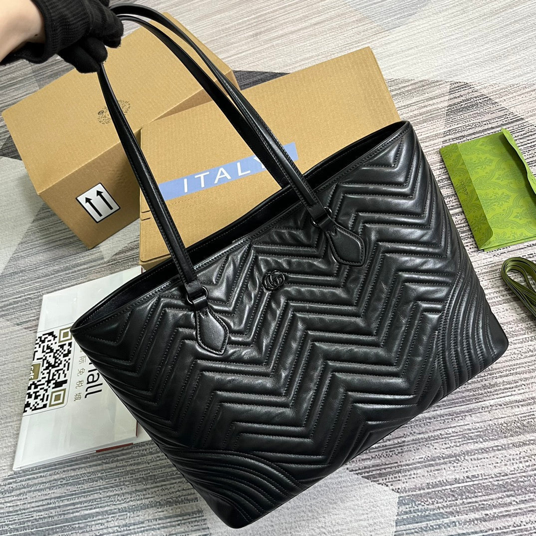 Gucci Marmont Large 38 Tote in Black Calfskin