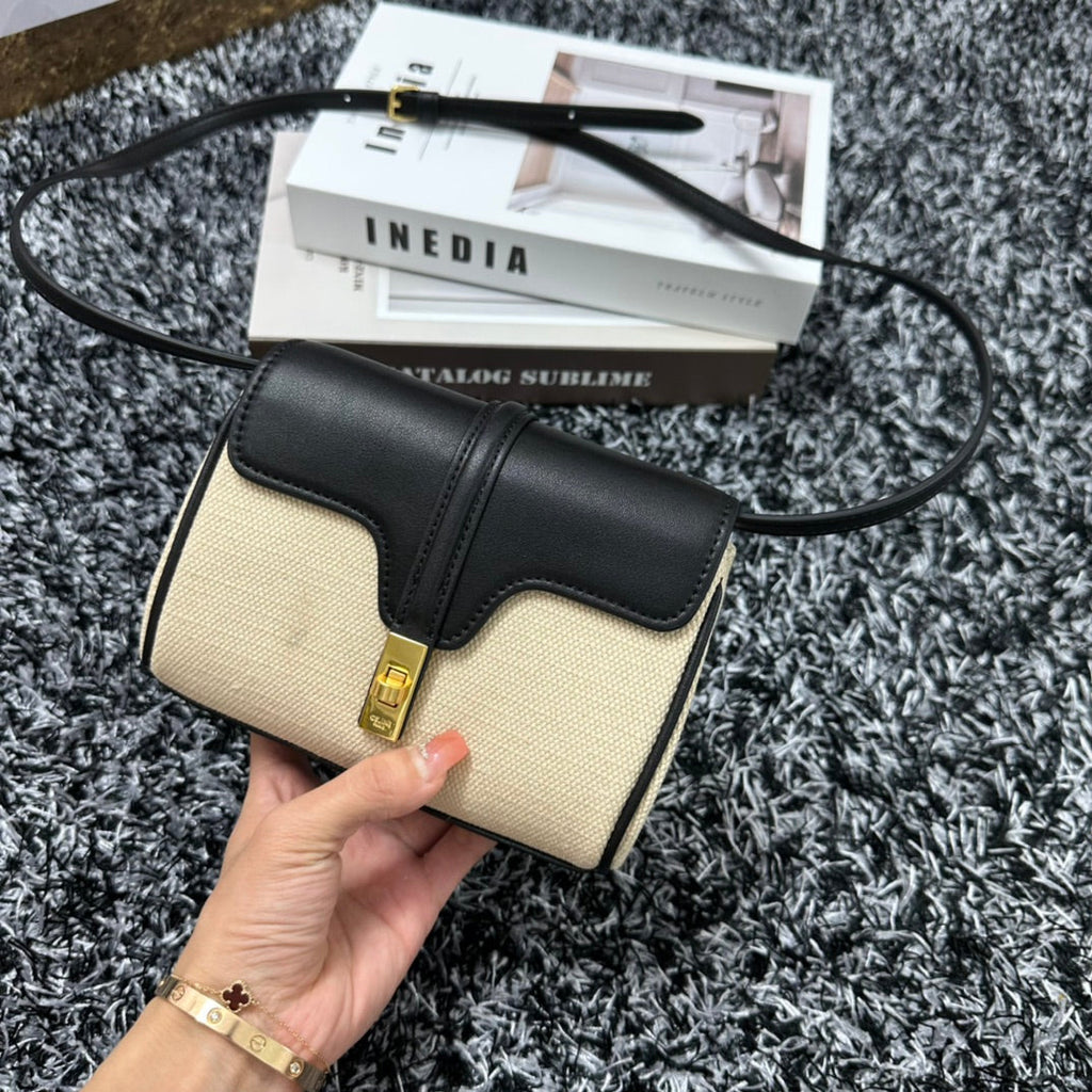 Celine Classic Mini 18 White Black Calfskin Bag