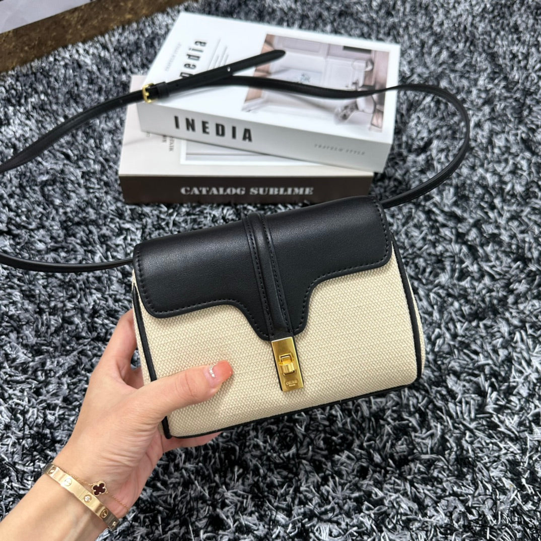 Celine Classic Mini 18 White Black Calfskin Bag