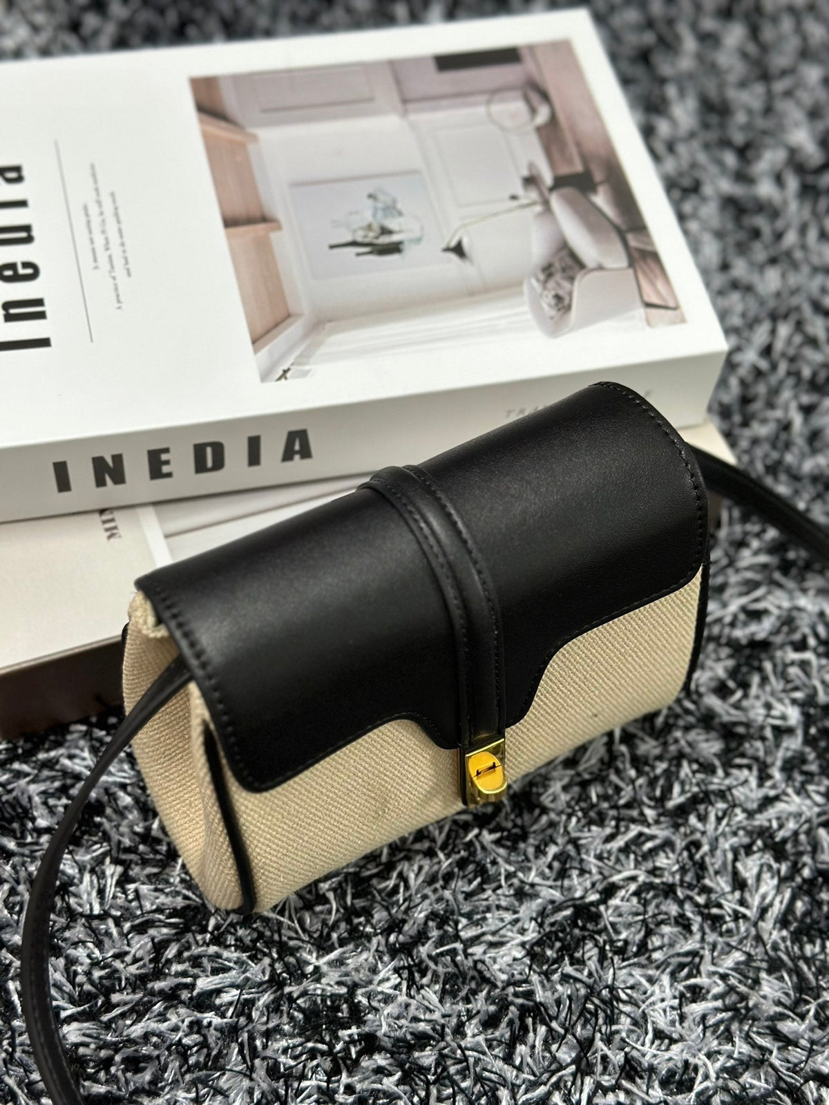 Celine Classic Mini 18 White Black Calfskin Bag