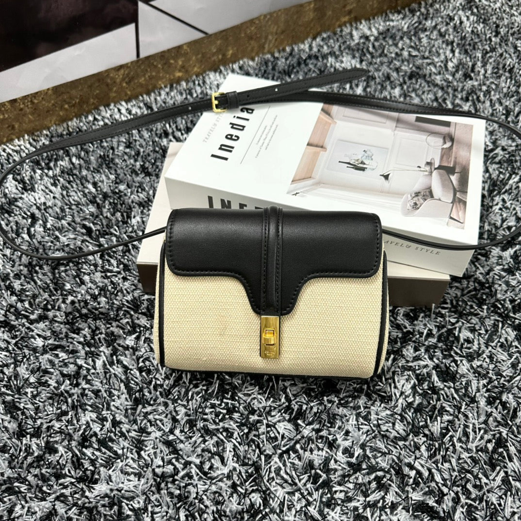 Celine Classic Mini 18 White Black Calfskin Bag