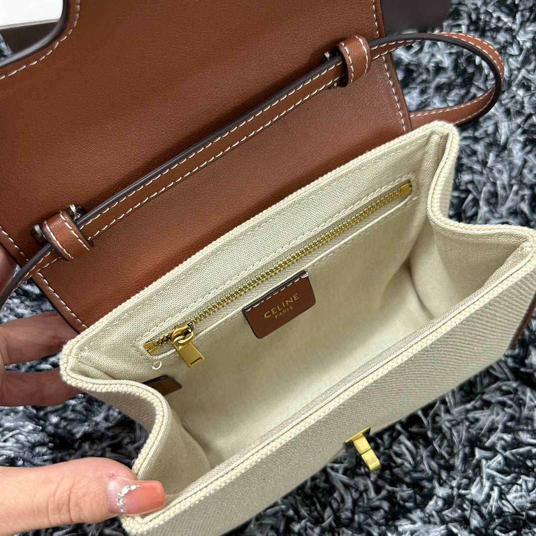 Celine Classic Mini 18 White Brown Calfskin Bag