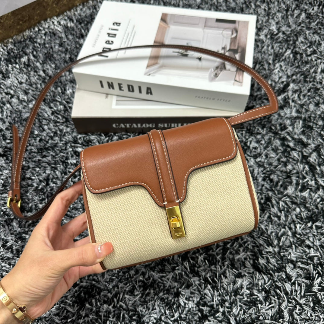 Celine Classic Mini 18 White Brown Calfskin Bag