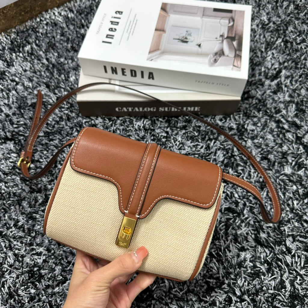 Celine Classic Mini 18 White Brown Calfskin Bag