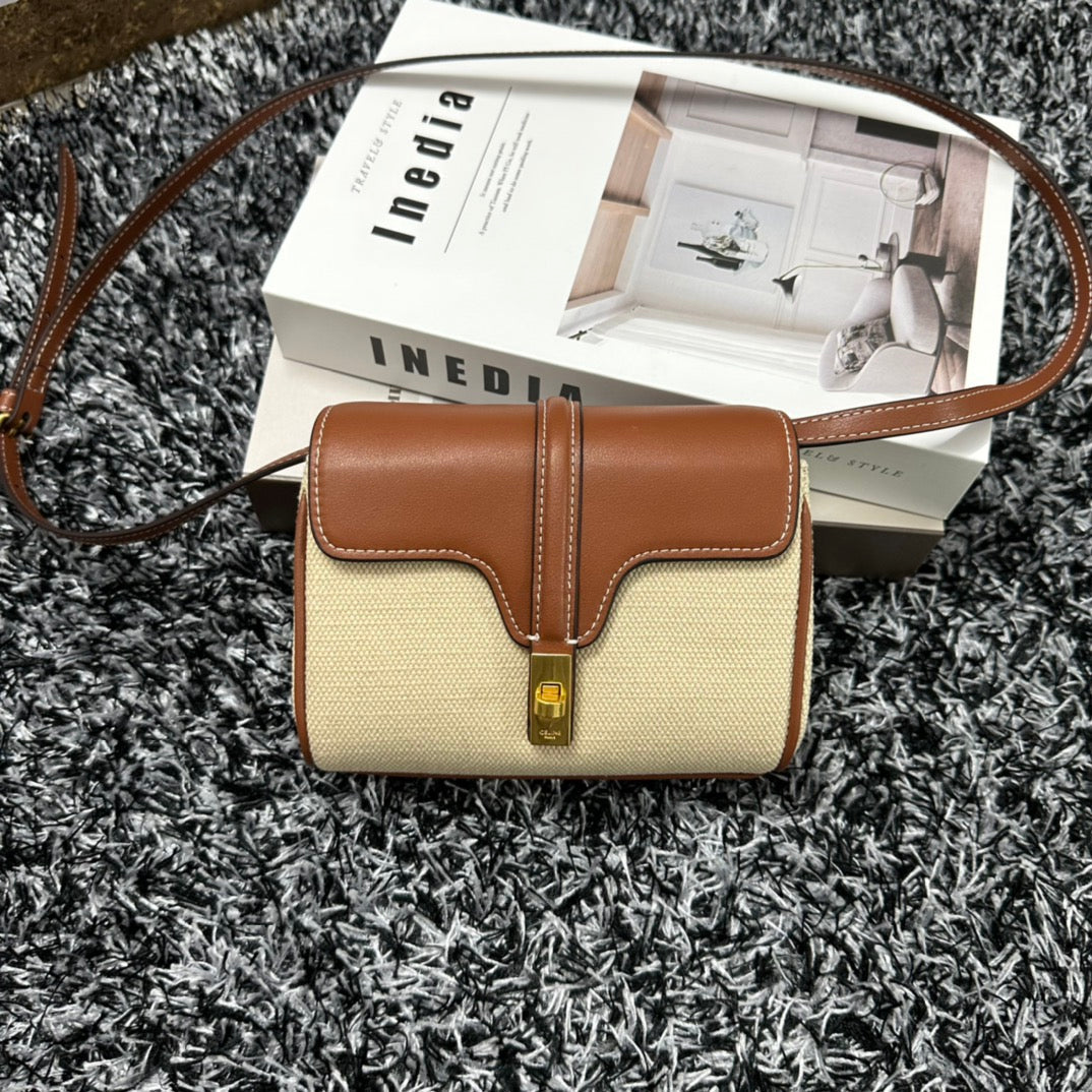 Celine Classic Mini 18 White Brown Calfskin Bag