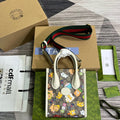 Gucci Mini 20 Animal Printed Tote in Beige Canvas and White Calfskin