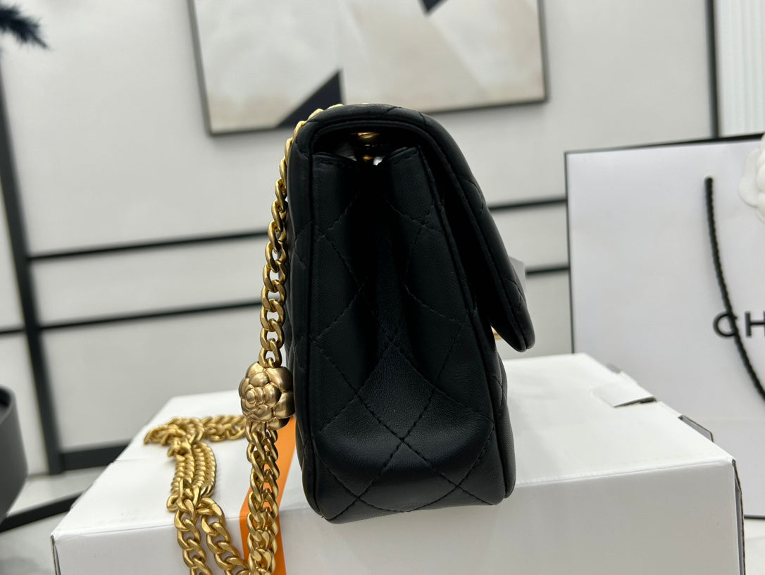 Chanel Small 23 Flap Bag in Black Calfskin Gold Hardware