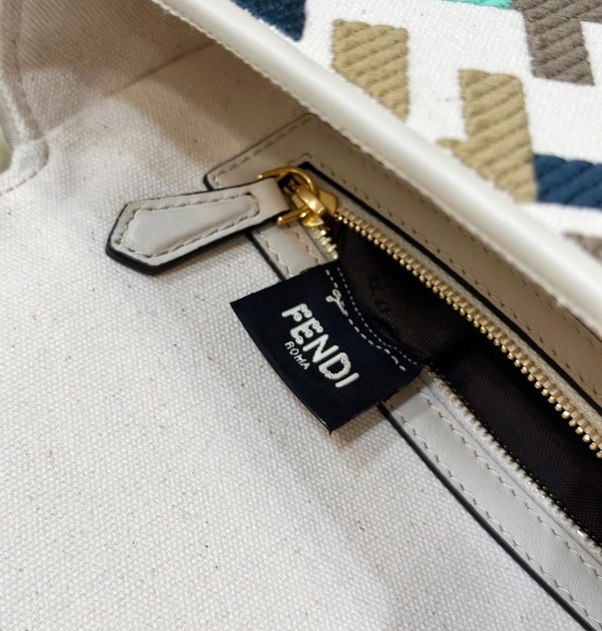 Baguette Canvas 27 Bag White Strap with Multicolour Embroidery Gold Hardware