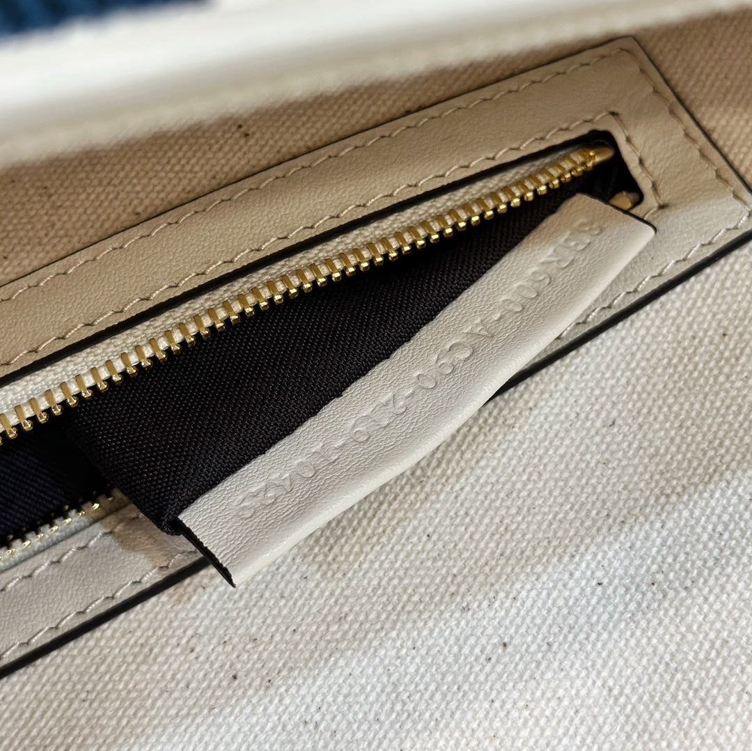 Baguette Canvas 27 Bag White Strap with Multicolour Embroidery Gold Hardware