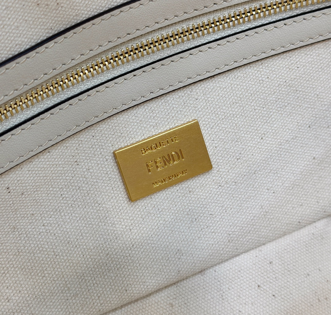 Baguette Canvas 27 Bag White Strap with Multicolour Embroidery Gold Hardware