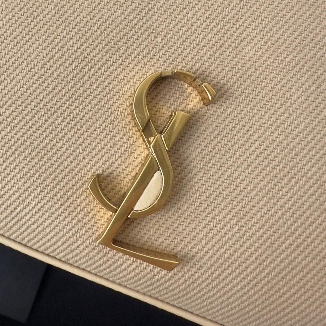 Saint Laurent Cassandra 20 Beicream Cotton Linen and Calfskin Bag